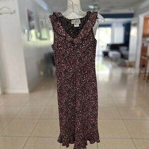 La Belle Brown and White Sheath Midi Dress V-Neck Sleeveless